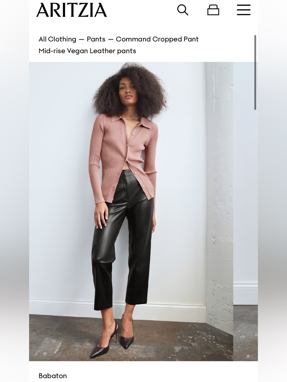 Aritzia Command Cropped Vegan Leather Pants - Black